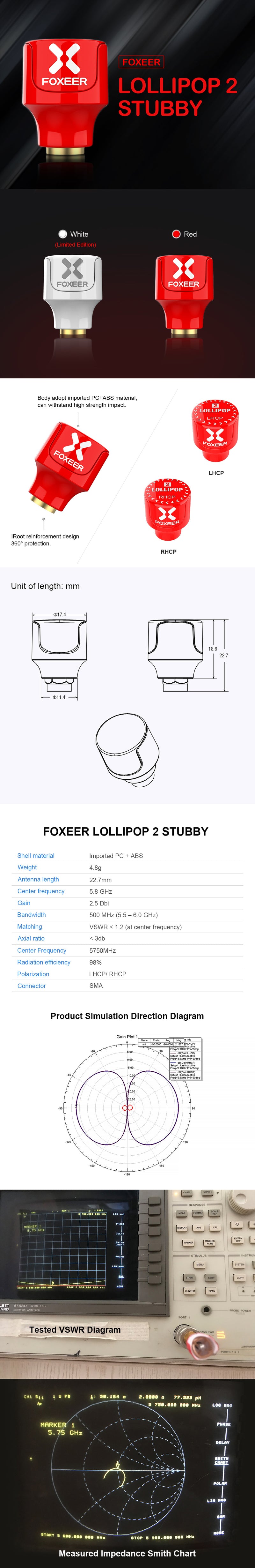 Foxeer Lollipop 2 Stubby Antenna LHCP SMA (2pcs)