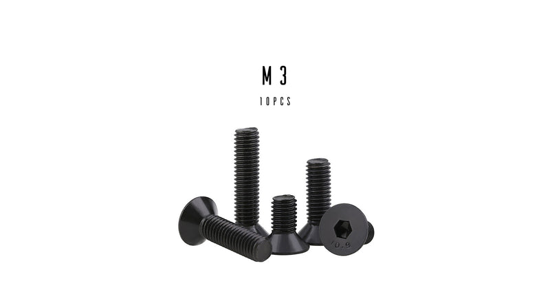 M3 Hex Flat Head Socket Cap Screw (10.9 Steel Black Oxide)
